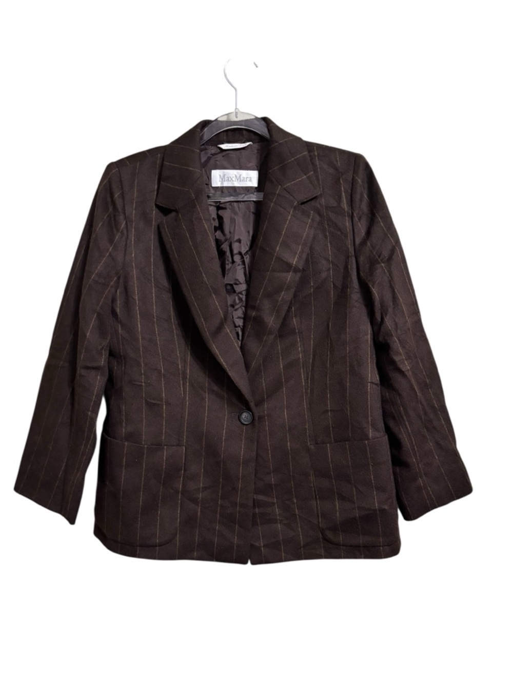 MAXMARA SZ 12 BROWN PIN STRIPED BLAZER